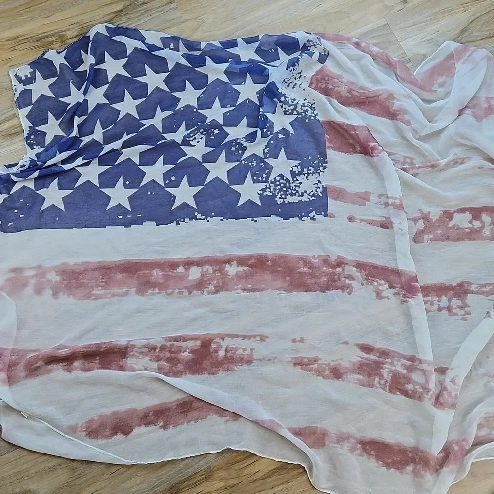 🔺️American Flag Print Semi Sheer Scarf/Wrap